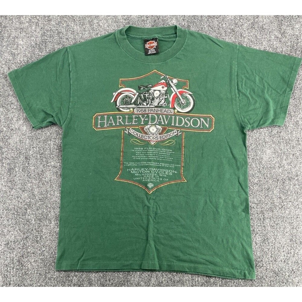 Harley Davidson 1958 Panhead Tee Green Bay City MI Made USA Men’s Large VTG